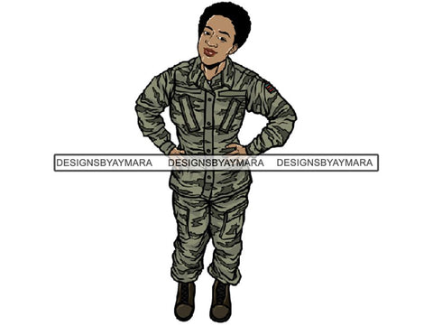 Military Woman USA Proud Melanin PNG Files For Print Not For Cutting