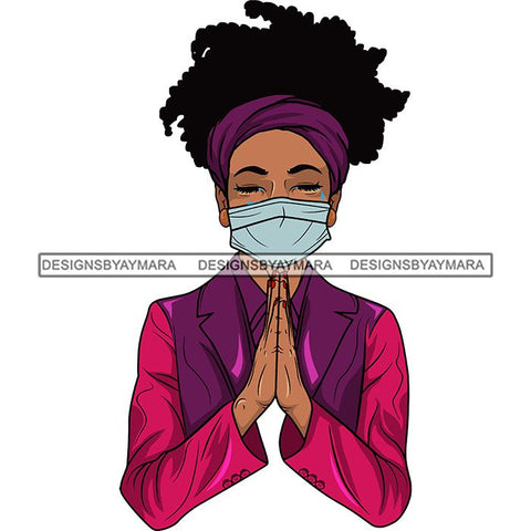 Afro Lola Praying Sad Crying Pain Face Mask Begging Prayers Virus SVG Vector Clipart Cutting Files