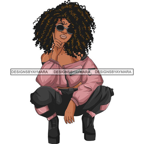 Afro Woman Fashion Girl Squatting Position SVG Cutting Files For Silhouette Cricut and More!