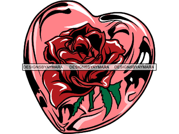 Red Rose Inside Of  Pink Heart JPG PNG Clipart Cricut Silhouette Cut Cutting