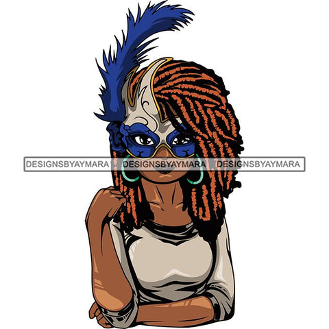 Afro Lola Wearing  Mardi Grass Mask Masquerade Costume SVG Clipart Vector Cutting Files