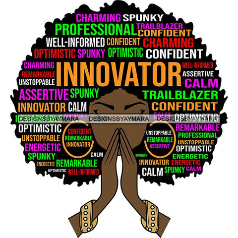 Afro Woman Praying Hair Life Quotes Strong Independent Educated Melanin SVG Cutting Files