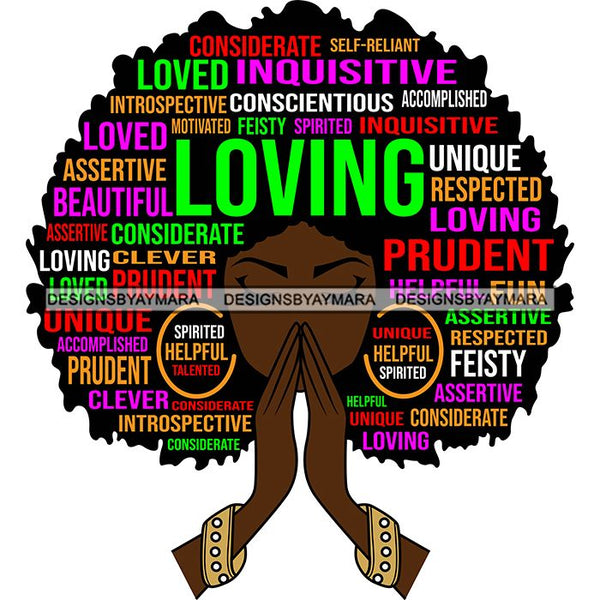 Afro Woman Praying Hair Life Quotes Strong Independent Educated Melanin SVG Cutting Files