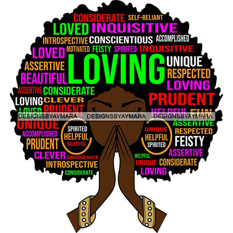 Afro Woman Praying Hair Life Quotes Strong Independent Educated Melanin SVG Cutting Files