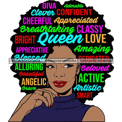 Afro Pretty Woman Hair Quotes Words Letters Lady Female Qualities SVG Files For Cutting and More!