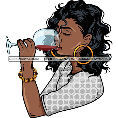 Afro Lola Drinking Wine Life Relax Chilling SVG Cutting Files For Silhouette Cricut and More! Amazing Graphics!