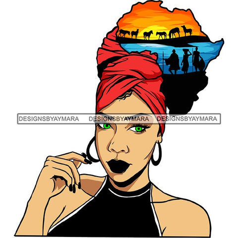 Safari Goddess Africa Continent African American Woman Savanna Animals Hair SVG Cutting Files.