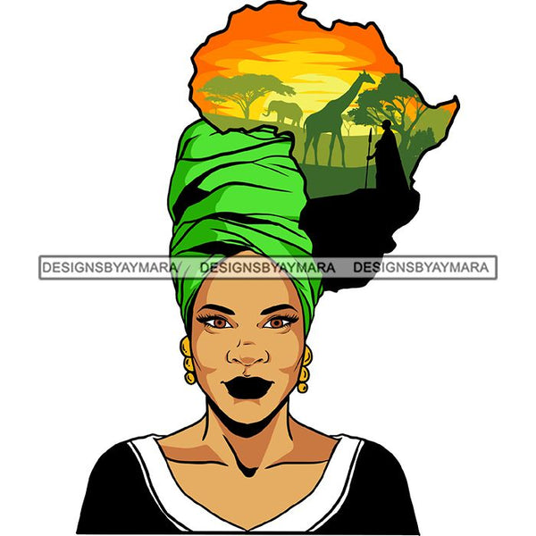 Safari Goddess Africa Continent African American Woman Savanna Animals Hair SVG Cutting Files.