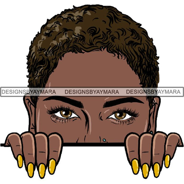 Afro Woman Peeking Peek-a-Boo I see You Melanin Pretty Half Face PNG File For Print Not For Cutting