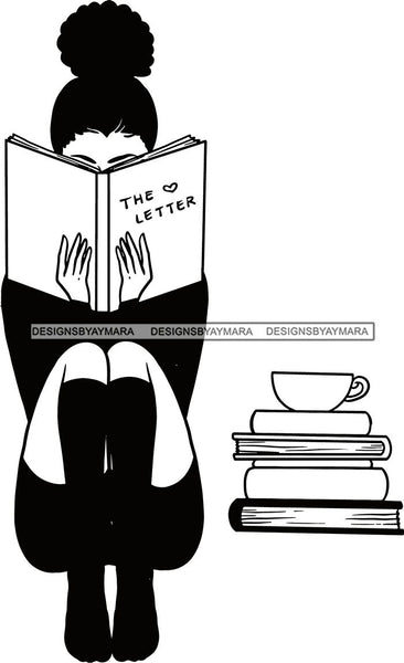 Woman Reading A Book Education Smart Classy Lady Drinking Coffee Wine .SVG Cutting Files For Silhouette Cricut and More!