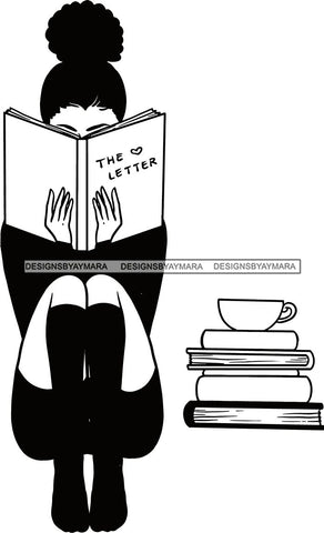 Woman Reading A Book Education Smart Classy Lady Drinking Coffee Wine .SVG Cutting Files For Silhouette Cricut and More!