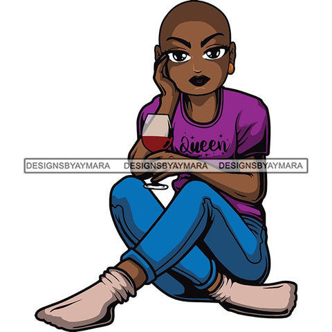 Afro Lola Drinking Wine Relaxing .SVG Cutting Files For Silhouette and Cricut and More!