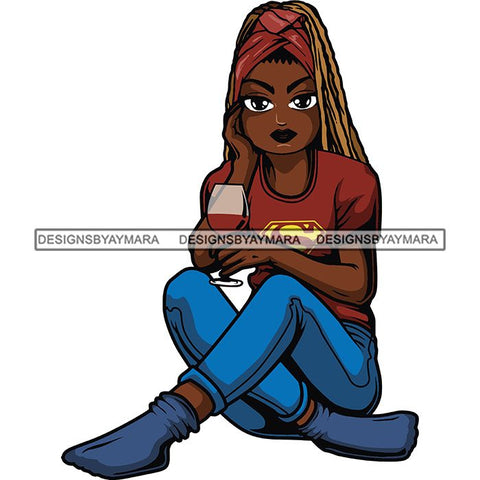 Afro Lola Drinking Wine Relaxing .SVG Cutting Files For Silhouette and Cricut and More!