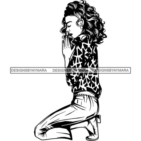 Afro Lola Woman Praying God Lord Knee Prayers Pray Believe Church .SVG PNG JPG Clipart Vector Cutting Files