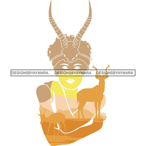 Sensual Woman Silhouette African Wildlife Proud Roots Safari Savanna Africa Continent Exotic Scenic SVG Cutting Files