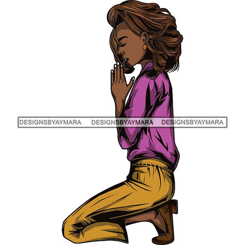 Afro Lola Woman Praying God Lord Knee Prayers Pray Believe Church .SVG PNG JPG Clipart Vector Cutting Files
