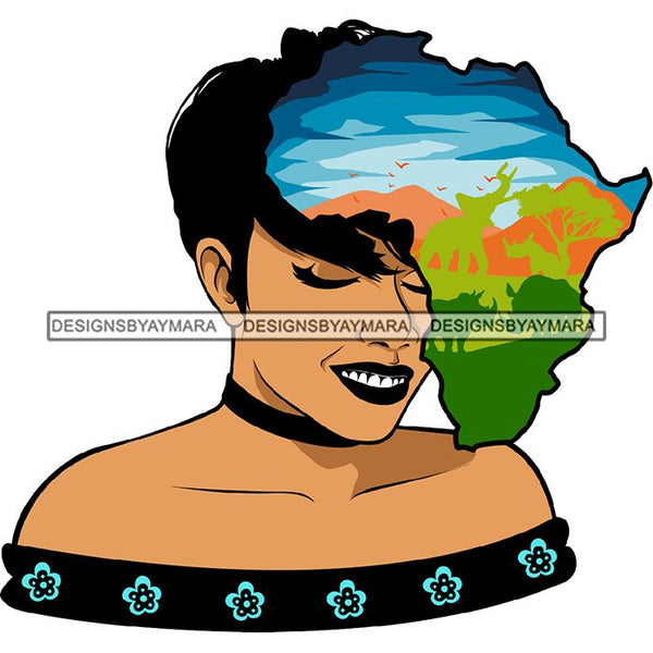 Safari Goddess Africa Continent African American Woman Savanna Animals Hair SVG Cutting Files.