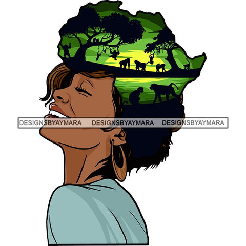 Safari Goddess Africa Continent African American Woman Savanna Animals Hair SVG Cutting Files.