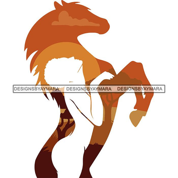 Sensual Woman Silhouette African Wildlife Proud Roots Safari Savanna Africa Continent Exotic Scenic SVG Cutting Files