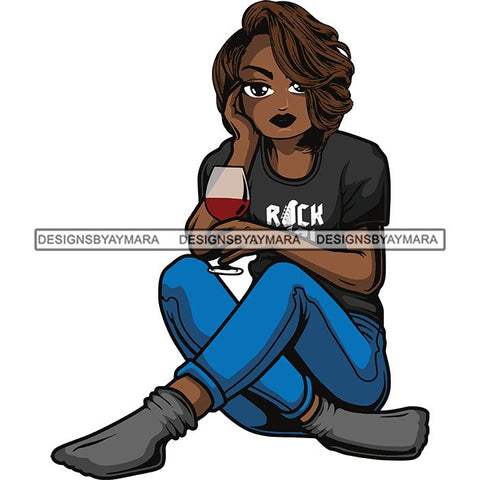 Afro Lola Drinking Wine Relaxing .SVG Cutting Files For Silhouette and Cricut and More!