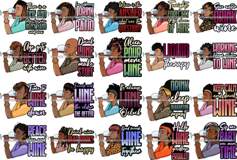 Bundle 20 Afro Lola Drinking Wine Relaxing Chilling Life Quotes Alcohol Consumer .SVG Cutting Files For Silhouette and Cricut and More!