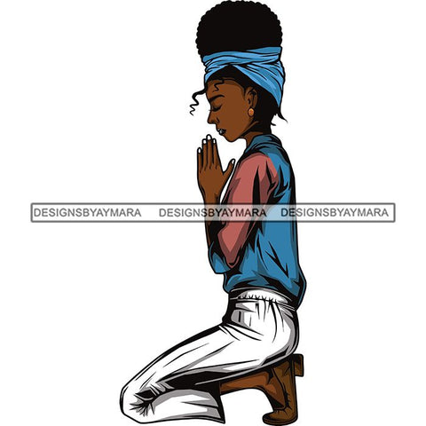 Afro Lola Woman Praying God Lord Knee Prayers Pray Believe Church .SVG PNG JPG Clipart Vector Cutting Files