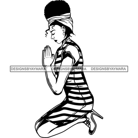 Afro Lola Praying God Lord Prayers Knee Forgiveness .SVG Clipart Cutting Files For Silhouette and Cricut and More!