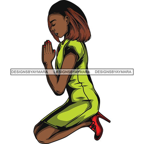 Afro Lola Praying God Lord Prayers Knee Forgiveness .SVG Clipart Cutting Files For Silhouette and Cricut and More!