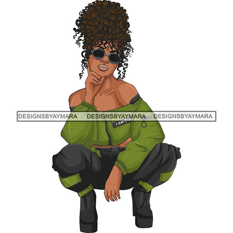 Afro Woman Fashion Girl Squatting Position SVG Cutting Files For Silhouette Cricut and More!