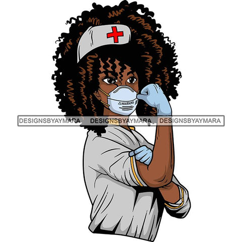 Afro Lola Nurse Doctor Save Life Hero Wearing Mask Protection Flexing Strong Medical Occupation SVG Cutting Files