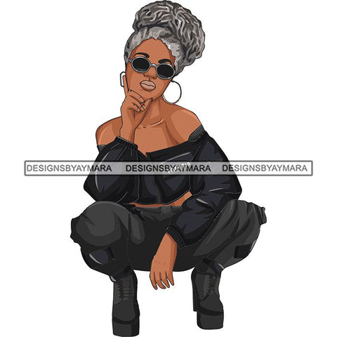 Afro Woman Fashion Girl Squatting Position SVG Cutting Files For Silhouette Cricut and More!