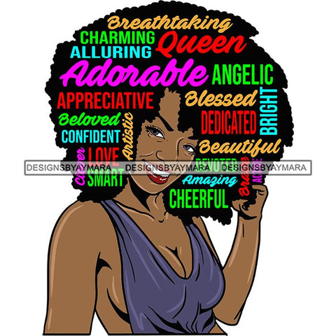 Afro Pretty Woman Hair Quotes Words Letters Lady Female Qualities SVG Files For Cutting and More!