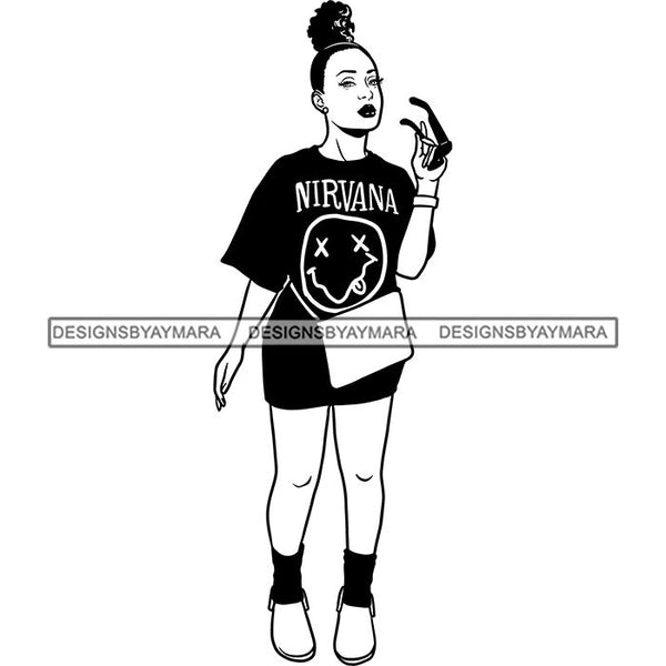 Fashion Woman Model Posing Summer Outfit Vogue Goddess Glamour Trendy Clothing Vector SVG Cutting Files