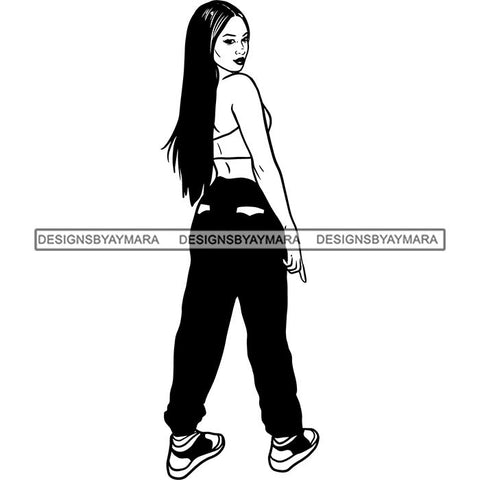 Fashion Woman Model Posing Summer Outfit Vogue Goddess Glamour Trendy Clothing Vector SVG Cutting Files