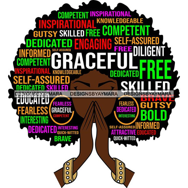 Afro Woman Praying Hair Life Quotes Strong Independent Educated Melanin SVG Cutting Files
