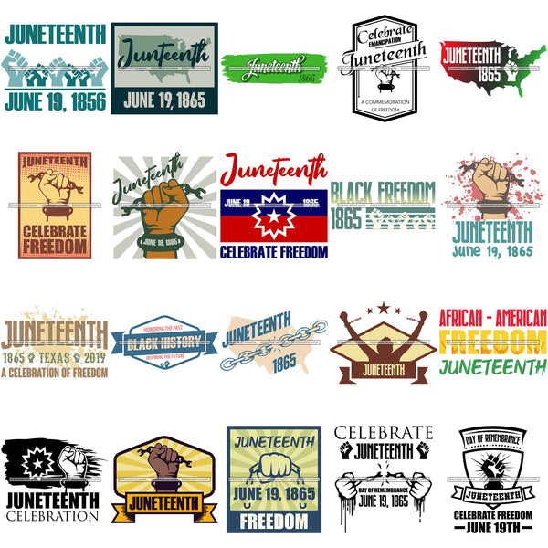 Bundle 20 June 19 Juneteenth Emancipation Freedom Holiday African American History  SVG PNG JPG Vector Cutting Files