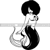 Afro Black Woman Mermaid Aquatic Creature  SVG Cutting File For Silhouette and Cricut