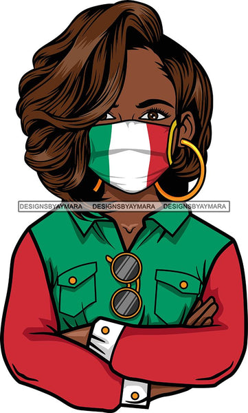 Afro Lola Wearing Face Mask Flags Italy Country Proud Roots Virus SVG Cutting Files For Silhouette Cricut and More!