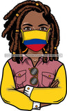 Afro Lola Wearing Face Mask Flags Colombia Country Proud Roots Virus SVG Cutting Files For Silhouette Cricut and More!