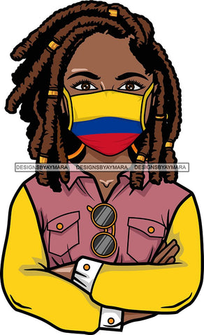 Afro Lola Wearing Face Mask Flags Colombia Country Proud Roots Virus SVG Cutting Files For Silhouette Cricut and More!