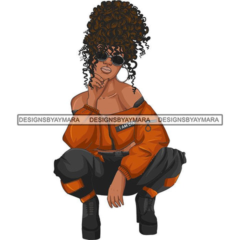 Afro Woman Fashion Girl Squatting Position SVG Cutting Files For Silhouette Cricut and More!