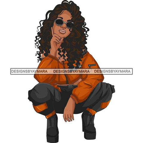 Afro Woman Fashion Girl Squatting Position SVG Cutting Files For Silhouette Cricut and More!