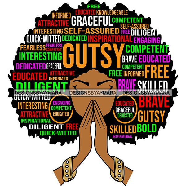 Afro Woman Praying Hair Life Quotes Strong Independent Educated Melanin SVG Cutting Files