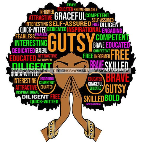 Afro Woman Praying Hair Life Quotes Strong Independent Educated Melanin SVG Cutting Files