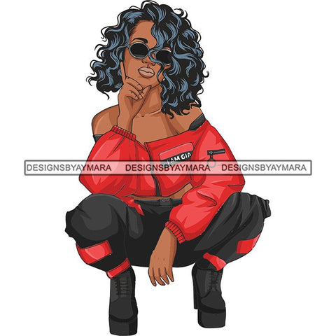 Afro Woman Fashion Girl Squatting Position SVG Cutting Files For Silhouette Cricut and More!