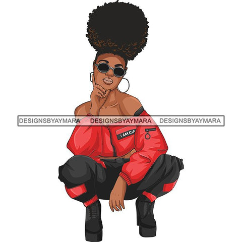Afro Woman Fashion Girl Squatting Position SVG Cutting Files For Silhouette Cricut and More!