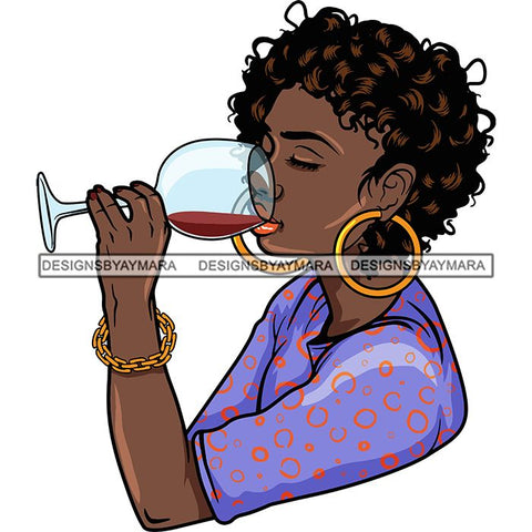 Afro Lola Drinking Wine Life Relax Chilling SVG Cutting Files For Silhouette Cricut and More! Amazing Graphics!