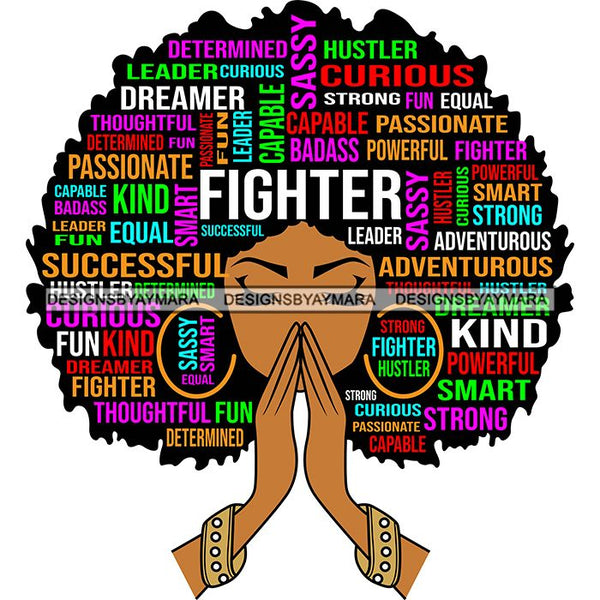 Afro Woman Praying Hair Life Quotes Strong Independent Educated Melanin SVG Cutting Files