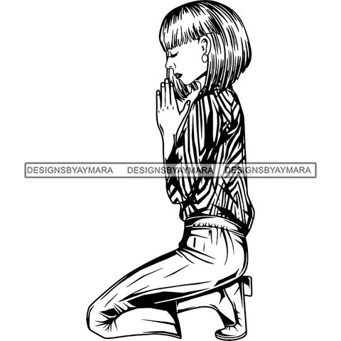 Afro Lola Woman Praying God Lord Knee Prayers Pray Believe Church .SVG PNG JPG Clipart Vector Cutting Files