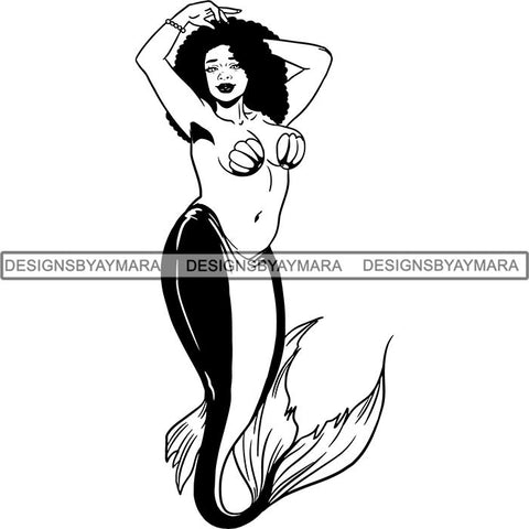 Afro Black Woman Mermaid Aquatic Creature  SVG Cutting File For Silhouette and Cricut
